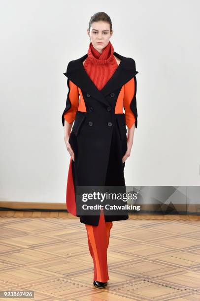 Model walks the runway at the Antonio Berardi Autumn Winter 2018 fashion show during Milan Fashion Week on February 24, 2018 in Milan, Italy.