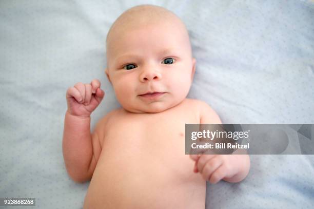 baby boy lying down on bed - corte madera stock pictures, royalty-free photos & images