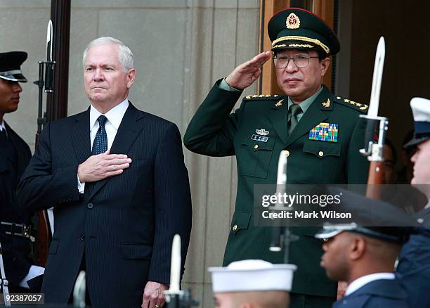 Secretary of Defense Robert M. Gates and the People's Republic of China Central Military Commission Vice Chairman Gen. Xu Caihou participate in a...