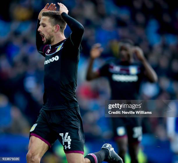 Conor Hourihane of Aston Villa during the Sky Bet Championship match between Sheffield Wednesday and Aston Villa at Hillsborough on February 24, 2018...