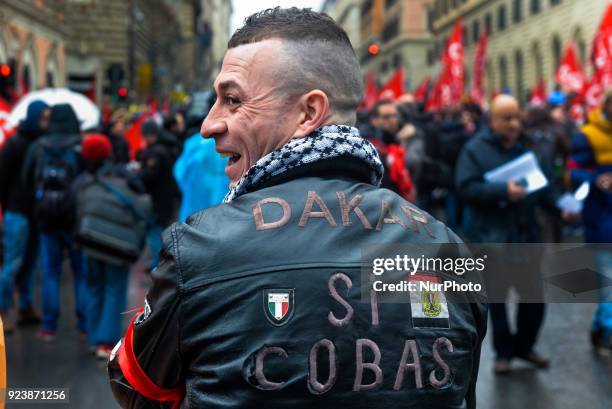 Logistic and transport workers from COBAS union organized a protest against the so-called &quot;jobs-act&quot; law in Rome, Italy on Saturday,...