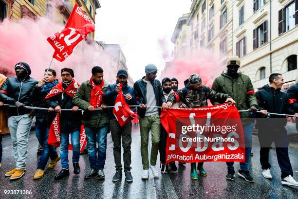 Logistic and transport workers from COBAS union organized a protest against the so-called &quot;jobs-act&quot; law in Rome, Italy on Saturday,...