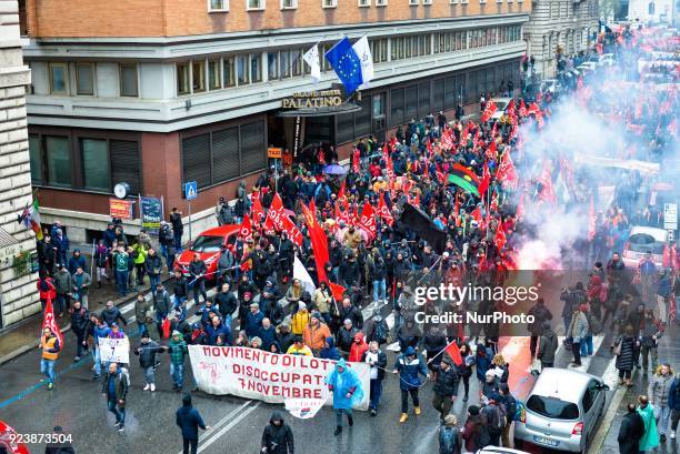 Logistic and transport workers from COBAS union organized a protest against the so-called &quot;jobs-act&quot; law in Rome, Italy on Saturday,...