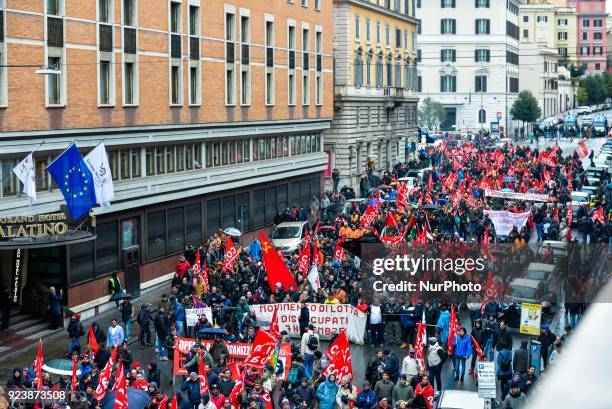 Logistic and transport workers from COBAS union organized a protest against the so-called &quot;jobs-act&quot; law in Rome, Italy on Saturday,...