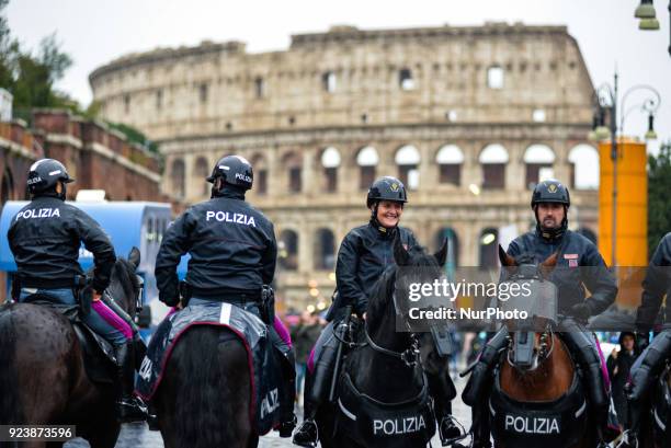 Italian police controls the Logistic and transport workers from COBAS union during a protest against the so-called 'jobs-act' law in Rome, Italy on...