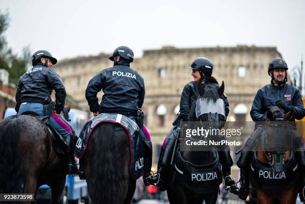 Italian police controls the Logistic and transport workers from COBAS union during a protest against the so-called 'jobs-act' law in Rome, Italy on...