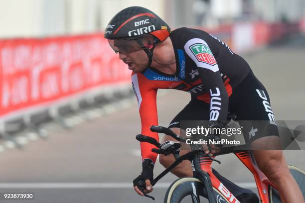 New Zealand's Patrick Bevin from BMC Racing Team, in action during the fourth stage, 12.6km individual time trial Al Maryah Island Stage of the 2018...