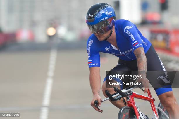 Russia's Roman Maikin from Team Katusha - Alpecin, in action during the fourth stage, 12.6km individual time trial Al Maryah Island Stage of the 2018...