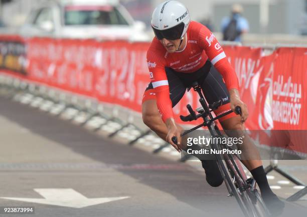New Zealand's Alex Frame from Trek - Segafredo Team, in action during the fourth stage, 12.6km individual time trial Al Maryah Island Stage of the...