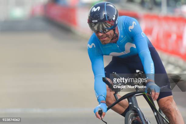 Spain's Jose Rojas from Movistar Team, in action during the fourth stage, 12.6km individual time trial Al Maryah Island Stage of the 2018 Abu Dhabi...