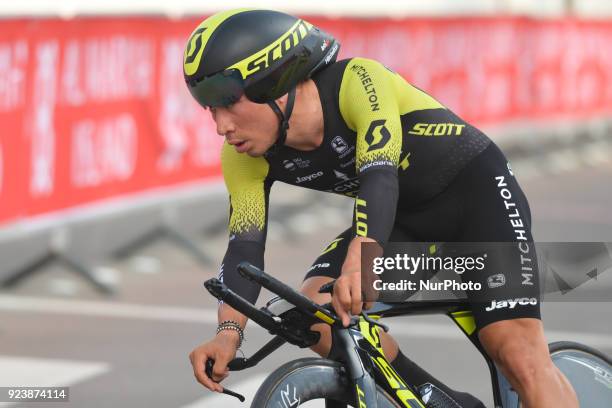 Australia's Caleb Ewan from Team Michelton - Scott, in action during the fourth stage, 12.6km individual time trial Al Maryah Island Stage of the...