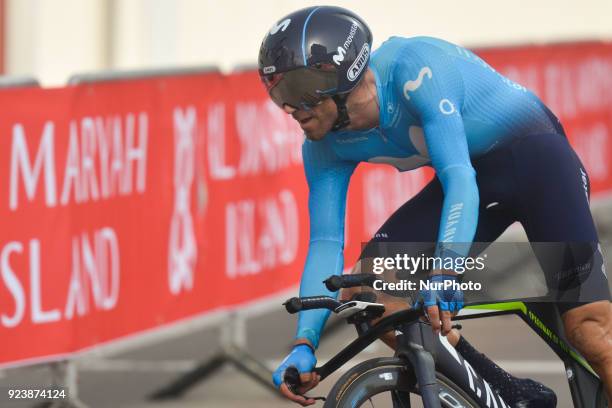 Spain's Alejandro Valverde from Movistar Team, in action during the fourth stage, 12.6km individual time trial Al Maryah Island Stage of the 2018 Abu...