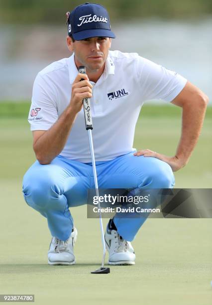 Ben Martin of the United States lines up a putt on the 16th hole during the third round of the 2018 Honda Classic on The Champions Course at PGA...