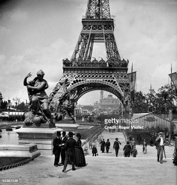 World Fair in Paris. The Eiffel tower from the Champ de Mars.
