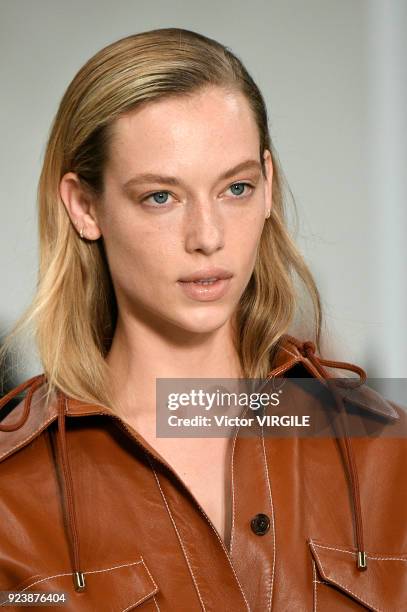 Model walks the runway at the Tod's Ready to Wear Fall/Winter 2018-2019 fashion show during Milan Fashion Week Fall/Winter 2018/19 on February 23,...