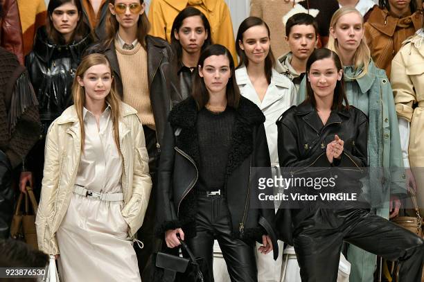 Gigi Hadid, Vittoria Ceretti, Bella Hadid and models walk the runway at the Tod's Ready to Wear Fall/Winter 2018-2019 fashion show during Milan...