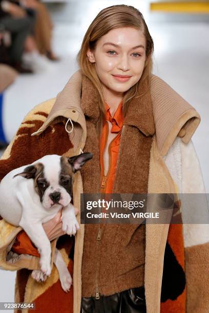 Gigi Hadid walks the runway at the Tod's Ready to Wear Fall/Winter 2018-2019 fashion show during Milan Fashion Week Fall/Winter 2018/19 on February...