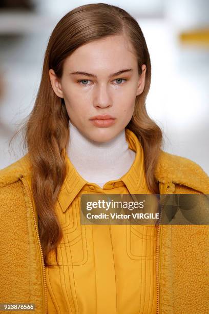 Model walks the runway at the Tod's Ready to Wear Fall/Winter 2018-2019 fashion show during Milan Fashion Week Fall/Winter 2018/19 on February 23,...