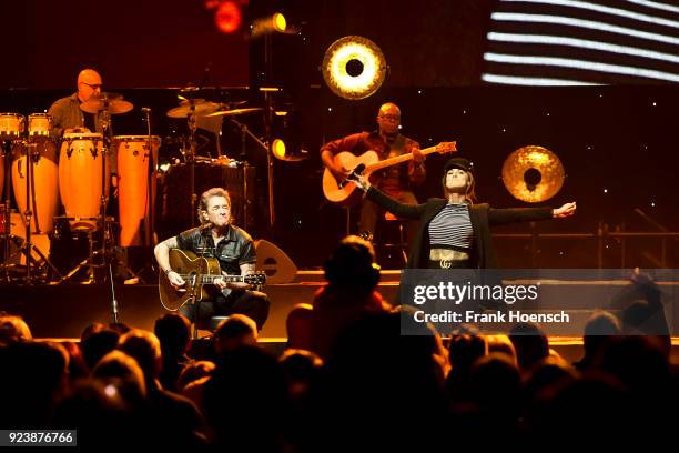 Singer Peter Maffay and Jennifer Weist perform live on stage during a concert at the Mercedes-Benz Arena on February 24, 2018 in Berlin, Germany.