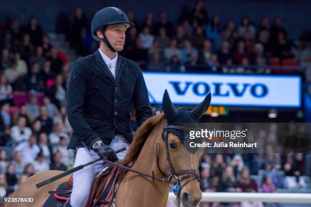 French equestrian Kevin Staut on Ayade de Septon et HDC places in in the Gothenburg Grand Prix Trophy during the Gothenburg Horse Show in...