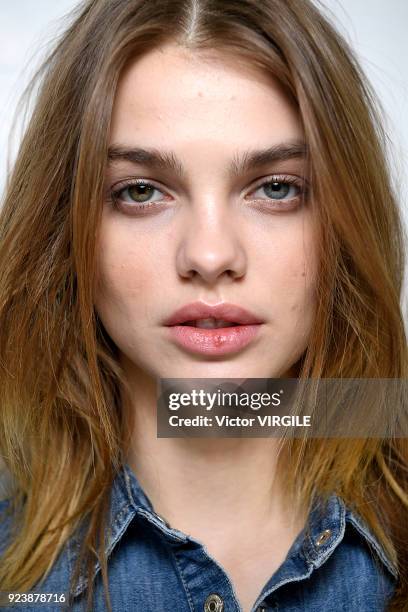 Model backstage at the Blumarine Ready to Wear Fall/Winter 2018-2019 fashion show during Milan Fashion Week Fall/Winter 2018/19 on February 23, 2018...