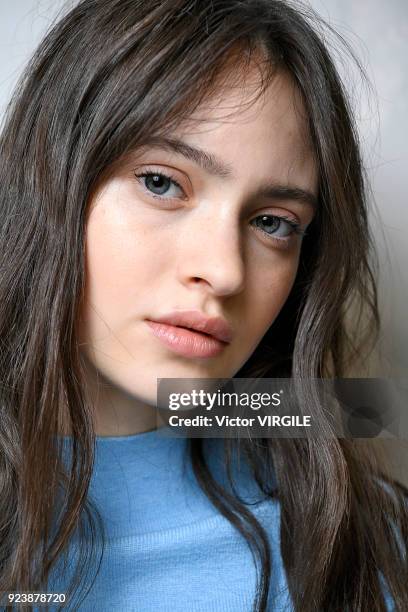 Model backstage at the Blumarine Ready to Wear Fall/Winter 2018-2019 fashion show during Milan Fashion Week Fall/Winter 2018/19 on February 23, 2018...