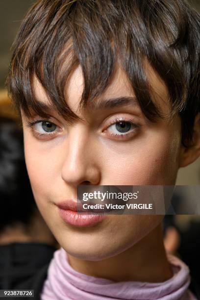 Model backstage at the Blumarine Ready to Wear Fall/Winter 2018-2019 fashion show during Milan Fashion Week Fall/Winter 2018/19 on February 23, 2018...