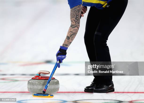 Sofia Mabergs of Sweden in action during practice prior to the Women's Gold Medal Game between Sweden and Korea on day sixteen of the PyeongChang...