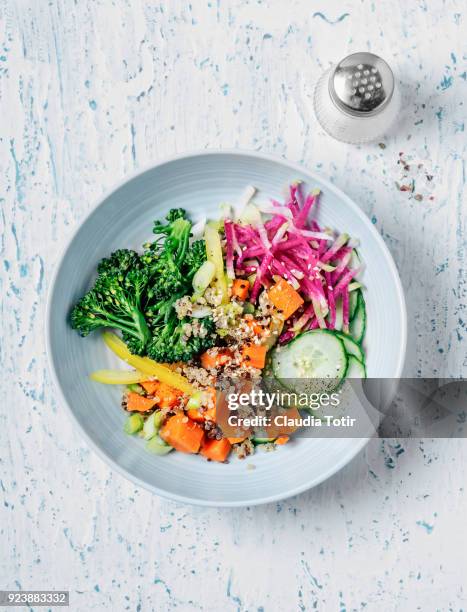 bowl of salad - salad bowl overhead stock pictures, royalty-free photos & images