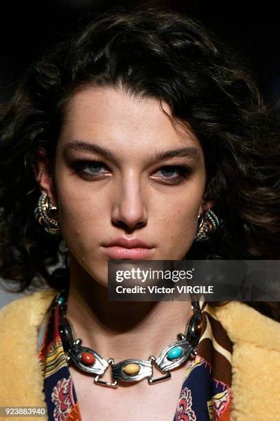 Model walks the runway at the Etro Ready to Wear Fall/Winter 2018-2019 fashion show during Milan Fashion Week Fall/Winter 2018/19 on February 23,...