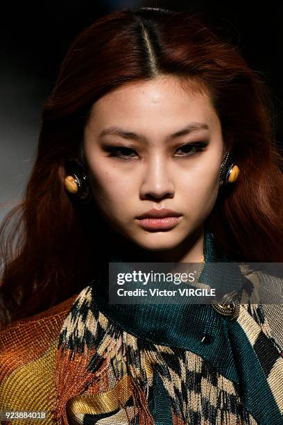 Model walks the runway at the Etro Ready to Wear Fall/Winter 2018-2019 fashion show during Milan Fashion Week Fall/Winter 2018/19 on February 23,...