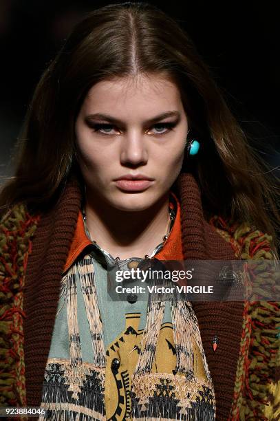 Model walks the runway at the Etro Ready to Wear Fall/Winter 2018-2019 fashion show during Milan Fashion Week Fall/Winter 2018/19 on February 23,...