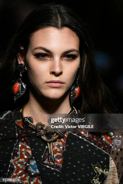 Vittoria Ceretti walks the runway at the Etro Ready to Wear Fall/Winter 2018-2019 fashion show during Milan Fashion Week Fall/Winter 2018/19 on...