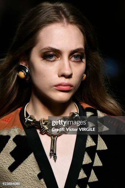 Model walks the runway at the Etro Ready to Wear Fall/Winter 2018-2019 fashion show during Milan Fashion Week Fall/Winter 2018/19 on February 23,...