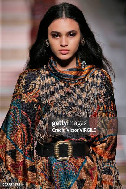 Model walks the runway at the Etro Ready to Wear Fall/Winter 2018-2019 fashion show during Milan Fashion Week Fall/Winter 2018/19 on February 23,...