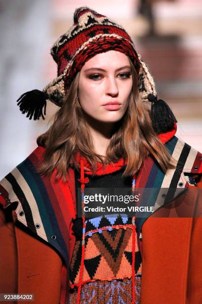 Model walks the runway at the Etro Ready to Wear Fall/Winter 2018-2019 fashion show during Milan Fashion Week Fall/Winter 2018/19 on February 23,...