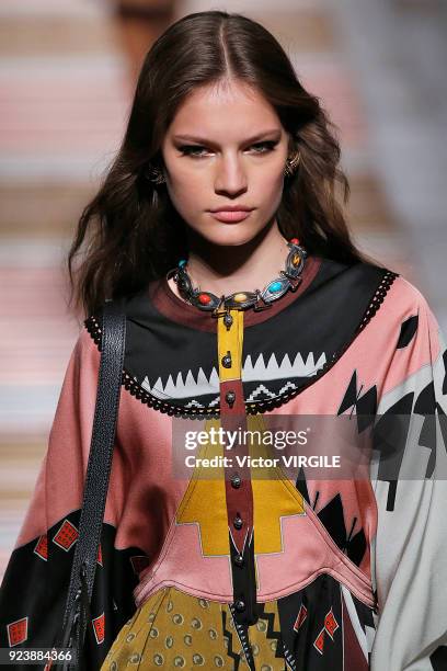 Model walks the runway at the Etro Ready to Wear Fall/Winter 2018-2019 fashion show during Milan Fashion Week Fall/Winter 2018/19 on February 23,...