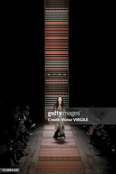 Model walks the runway at the Etro Ready to Wear Fall/Winter 2018-2019 fashion show during Milan Fashion Week Fall/Winter 2018/19 on February 23,...