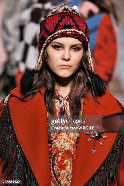 Model walks the runway at the Etro Ready to Wear Fall/Winter 2018-2019 fashion show during Milan Fashion Week Fall/Winter 2018/19 on February 23,...