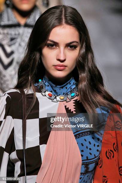 Model walks the runway at the Etro Ready to Wear Fall/Winter 2018-2019 fashion show during Milan Fashion Week Fall/Winter 2018/19 on February 23,...