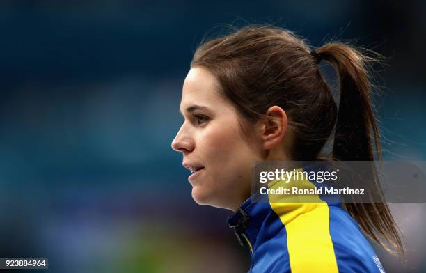 Anna Hasselborg of Sweden looks on during the Women's Gold Medal Game between Sweden and Korea on day sixteen of the PyeongChang 2018 Winter Olympic...