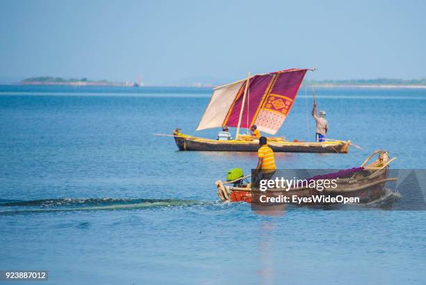 Fishermen on boats at Nagadeepa Island on February 15, 2014 in Jaffna, Sri Lanka.