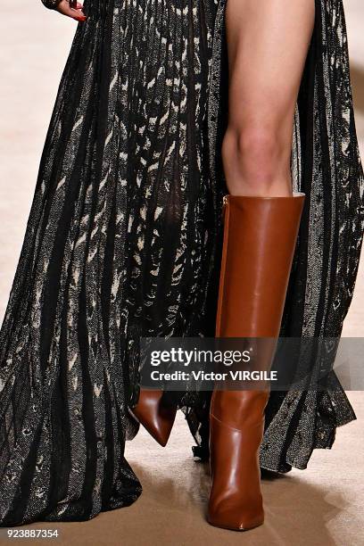 Model walks the runway at the Roberto Cavalli Ready to Wear Fall/Winter 2018-2019 fashion show during Milan Fashion Week Fall/Winter 2018/19 on...