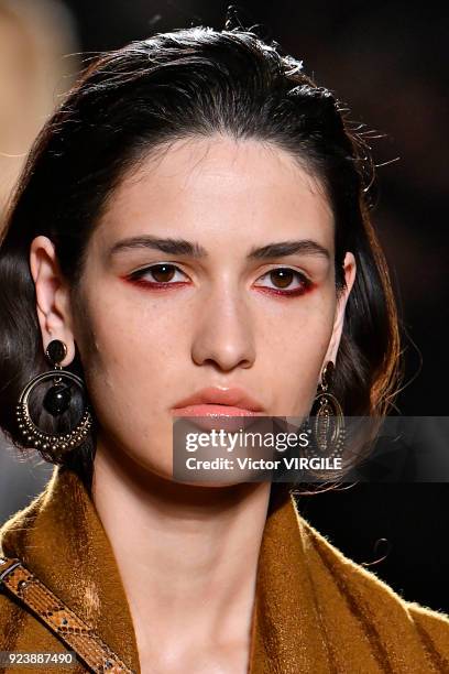 Model walks the runway at the Roberto Cavalli Ready to Wear Fall/Winter 2018-2019 fashion show during Milan Fashion Week Fall/Winter 2018/19 on...