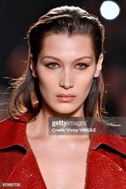 Bella Hadid walks the runway at the Roberto Cavalli Ready to Wear Fall/Winter 2018-2019 fashion show during Milan Fashion Week Fall/Winter 2018/19 on...