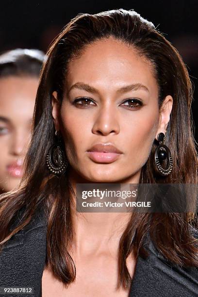 Joan Smalls walks the runway at the Roberto Cavalli Ready to Wear Fall/Winter 2018-2019 fashion show during Milan Fashion Week Fall/Winter 2018/19 on...