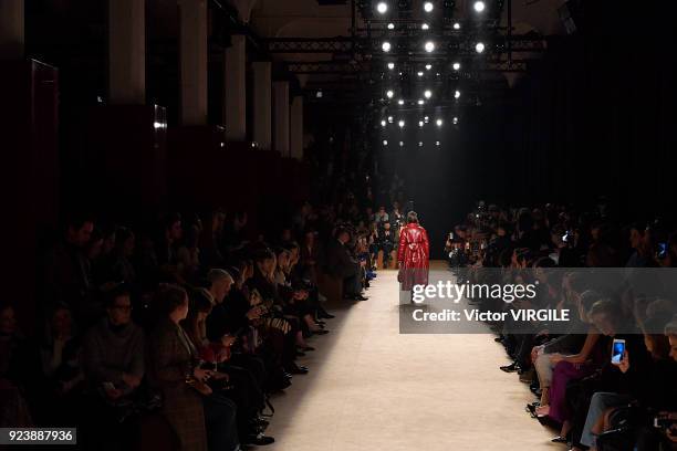 Bella Hadid walks the runway at the Roberto Cavalli Ready to Wear Fall/Winter 2018-2019 fashion show during Milan Fashion Week Fall/Winter 2018/19 on...