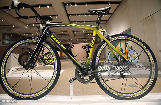 Lance Armstrong Trek bike custom painted by artist KAWS is displayed at Sotheby�s October 27, 2009 in New York City. Seven Trek bikes used by Lance...