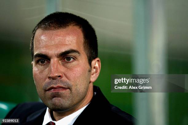 Head coach Markus Babbel of Stuttgart reacts before the DFB Cup match between SpVgg Greuther Fuerth and VfB Stuttgart at the Playmobil stadium on...