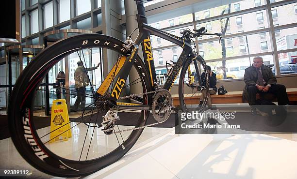 Lance Armstrong Trek bike, famously stolen in California in February and quickly recovered, is seen at Sotheby�s October 27, 2009 in New York City....